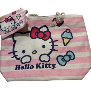 Hello Kitty Pink and White Striped Tote with Pouch